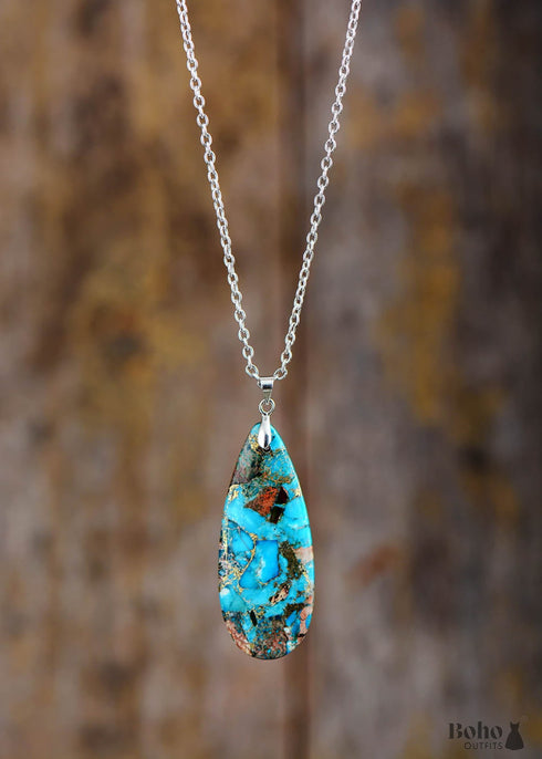 Boho Necklace, BlueTurquoise Eclipe Pendant